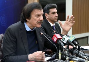 Special Assistant to the Prime Minister (SAPM) Haroon Akhtar Khan addressing a press conference at PID Media Center.