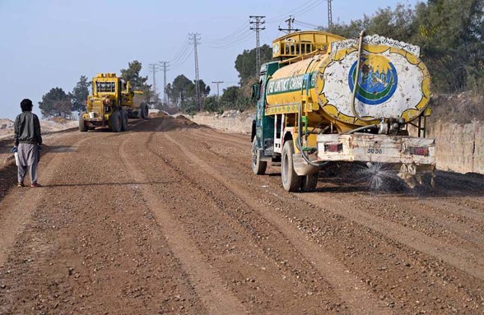 A view of construction work of 10th avenue under process in the Federal Capital