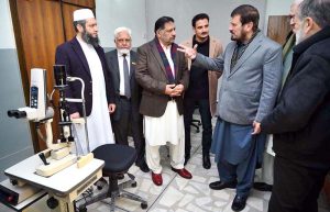 Former Governor KP, Senator Haji Ghulam Ali, and Mayor Peshawar Haji Zubair Ali, along with other officials, inaugurate the Warsak Branch of Khyber Eye Foundation Hospital.