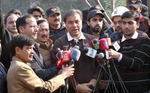 Chairman CDA and Chief Commissioner Islamabad Muhammad Ali Randhawa talking to media persons after visited the spot of powerful gas cylinder explosion at a wedding function in G-7/2 Sector, Federal Capital, resulted eight people killed including the bride and groom and 12 other injured in this incident.