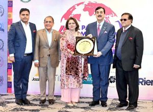 Chairman Senate, Syed Yousuf Raza Gilani addressing as chief guest at the 4th All Pakistan Women Chambers Presidents International Conference & Gala Dinner. APP/MAF/TZD