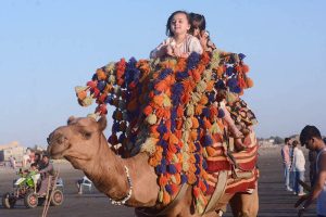 Children enjoy a camel ride at Seaview beach