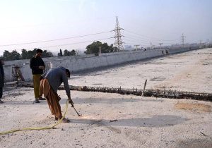 A view of construction work of 10th avenue under process in the Federal Capital
