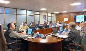 Federal Minister for Maritime Affairs Muhammad Junaid Anwar Chaudhry talking to a delegation of AD Ports Group that called on him .