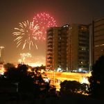 An attractive view of fireworks at the Governor House on the occasion of New Year celebrations on late Wednesday night.