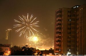 An attractive view of fireworks at the Governor House on the occasion of New Year celebrations on late Wednesday night.