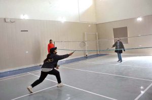 Women players in action during a table tennis match at the Annual Sports Festival of Government College Women University Faisalabad.