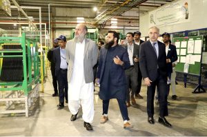 Federal Minister for Commerce Jam Kamal Khan inspects production facilities during his visit to the PAAPAM Bin Qasim automotive cluster, where he toured key industrial units and expressed optimism about strong growth, indigenization, and export potential of Pakistan's local automobile industry