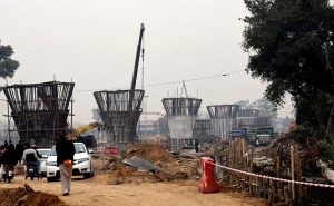 A view of ongoing construction work at Kacheri Chowk Interchange.