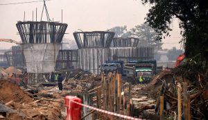 A view of ongoing construction work at Kacheri Chowk Interchange.