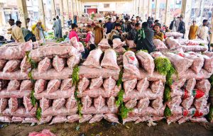 Women labourers busy packing tomatoes into wooden boxes at a vegetable market.