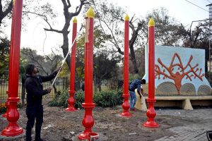 Preparations are being made on Ferozepur Road to celebrate Jashn-e-Baharan on directions of Punjab Chief Minister Maryam Nawaz