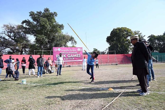 Players give trials during the “Khelta Punjab Pink Games Trials” held at a Sports Stadium, organized by the Sports Department