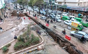 A view of excavation work at Sixth Road for the installation of a sewerage line.