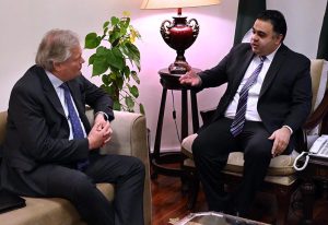 Minister of State / Special Assistant to the Prime Minister on Digital Media, Fahd Haroon, holds a meeting with H.E. Robert-Jan Siegert, Ambassador of the Kingdom of the Netherlands to Pakistan, at his office.