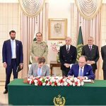 Prime Minister Muhammad Shehbaz Sharif and CDF & COAS Syed Asim Munir witnessing signing of MoU between the Government of Pakistan and SC Financial Technologies LLC, an affiliated entity of World Liberty Financial, regarding digital payment architectures for cross border transactions while Minister for Finance Muhammad Aurangzeb and CEO World Liberty Financial Mr. Zachary Witkoff signing on behalf of the respective sides.