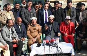 Federal Minister for Religious Affairs and Inter-Faith Harmony, Sardar Muhammad Yousaf talks to the media during his visit the aggrieved family of the recent incident of blast that occurred due to gas leakage at G-7/2 sector where eight lives were lost and several injured.