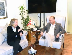 The Ambassador of Denmark to Pakistan, Ms. Maja Mortensen, calls on the Federal Minister for Climate Change and Environmental Coordination, Dr. Musadik Malik.
