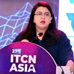 Federal Minister for Information, Technology and Telecommunication Ms. Shaza Fatima Khawaja addressing the 27th ITCN Asia at Expo Center