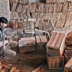 A worker busy making wooden boxes for packing various fruits at his workplace in Fruit Market.