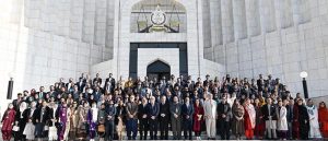 The Hon'ble Chief Justice of Pakistan, Mr. Justice Yahya Afridi, being presented with a souvenir by Mr. Farhan Aziz Khawaja, Director General, Civil Service Academy, who led the delegation of the 53rd Common Training Program, at the Supreme Court of Pakistan.
