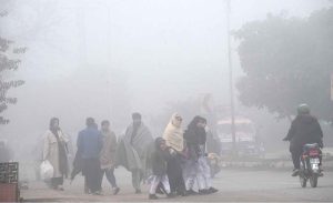 A view of thick fog that engulfs the whole city during morning time