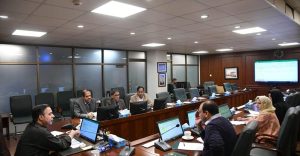 Federal Minister for Maritime Affairs Muhammad Junaid Anwar Chaudhry presides over a meeting on fisheries sector reforms.