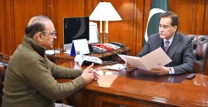 Chief Whip Opposition Benches Malik Muhammad Amir Dogar called on Speaker National Assembly Sardar Ayaz Sadiq to handing over the letter regarding appointment of Leader of Opposition at Parliament House