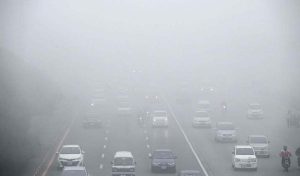 A view of thick fog that engulfs the whole city during morning time