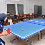Players in action in table tennis match during Intercollegiate Table Tennis Tournament organized by Board of Intermediate and Secondary Education Sargodha.