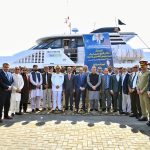 Federal Minister for Maritime Affairs, Muhammad Junaid Anwar Chaudhry, poses for a group photo after inaugurating the ferry terminal at Karachi Port