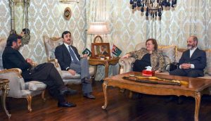 Chairman Senate Syed Yousuf Raza Gilani in a meeting with Italian Ambassador to Pakistan Marilina Armellin at Gilani House