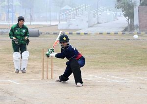 A view of final cricket match playing between Reader College and superior College during Inter Collegiate Cricket Tournament organized by Education Board at Tehsil Sports Complex