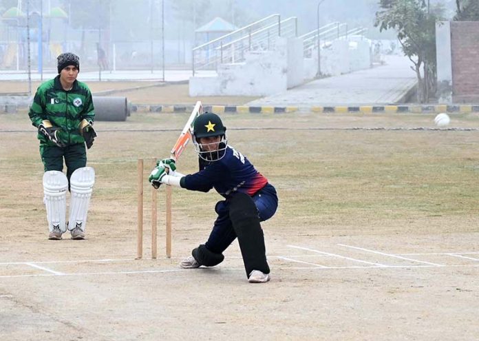 A view of final cricket match playing between Reader College and superior College during Inter Collegiate Cricket Tournament organized by Education Board at Tehsil Sports Complex