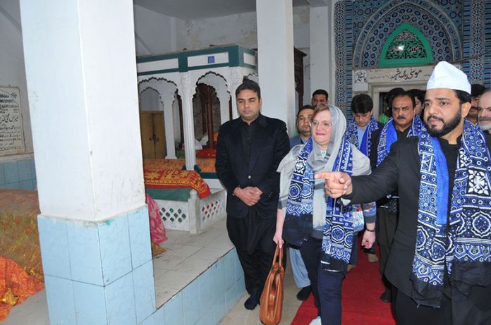 Italian Ambassador to Pakistan Marilina Armellin pays a visit to the shrine of Hazrat Musa Pak Shaheed
