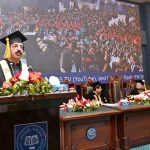 Governor Punjab and Chancellor University of Sargodha Sardar Saleem Haider Khan addresses the 12th Convocation at the university of Sargodha multipurpose hall.