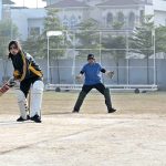 A view of cricket match played between Government Women Graduate College Farooq Colony and Iqra Girls College teams during Inter Collegiate Cricket Tournament organized by Education Board at Tehsil Sports Complex