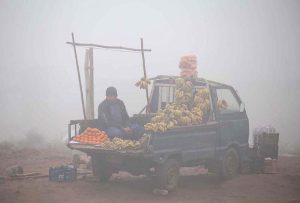 A view of dense fog engulfs the city during the early morning hours.