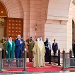 President Asif Ali Zardari and First Lady Bibi Aseefa Bhutto Zardari receiving the guard of honour at Al-Qudaibiya Palace