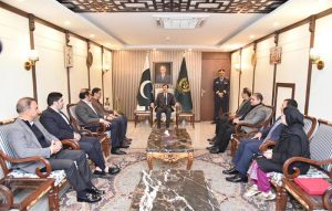 Acting President Syed Yousuf Raza Gilani meeting with a delegation of businessmen, traders, investors and industrialists at the Parliament House in the federal capital