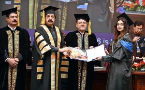 Governor Punjab and Chancellor University of Sargodha Sardar Saleem Haider Khan addresses the 12th Convocation at the university of Sargodha multipurpose hall.