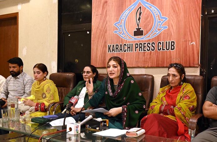 Member of Balochistan Assembly (MBA) and Provincial President of Balochistan Awami Party (BAP) Farha Azeem Shah addressing a press conference