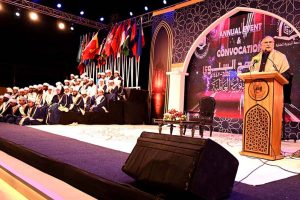 Federal Minister of Planning, Development and Special Initiatives Prof. Ahsan Iqbal addressing the annual event and convocation of Jamia Binoria Alamia