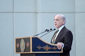 Prime Minister Muhammad Shehbaz Sharif addresses a ceremony to honor the services of leading exporters from all over the country