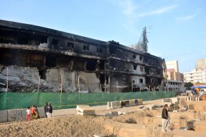 A view of Gul Plaza Mall, a shopping centre on Muhammad Ali Jinnah Road, which was destroyed in a major fire on 17 January. The blaze spread rapidly through the multistory commercial building, resulting in 73 deaths, numerous injuries and extensive damage. APP/SDQ/MAF/TZD