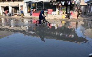 A view of sewerage water accumulated at Murad Wahan Road due to chocked sewerage system and needs the attention of the concerned authorities.