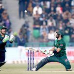 Australian wicket keeper Josh lnglis catch the Pakistani batsman Sahibzada Farhan ball by Kuhnemann during the second Twenty20 international cricket match between Pakistan and Australia at the Gaddafi Cricket Stadium