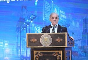Prime Minister Muhammad Shehbaz Sharif addresses a ceremony to honor the services of leading exporters from all over the country