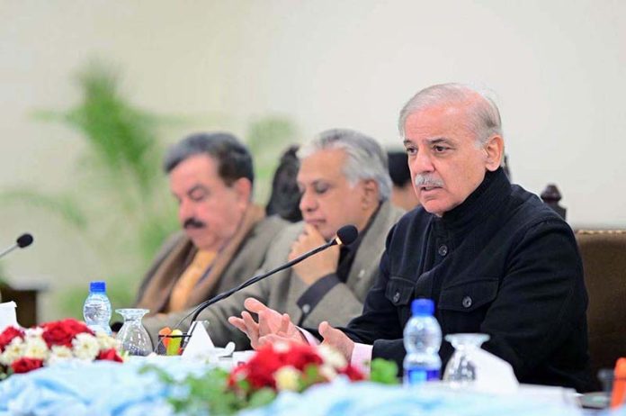 Prime Minister Muhammad Shehbaz Sharif addresses a meeting with political leadership of Balochistan Assembly