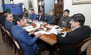 Sindh Chief Minister Syed Murad Ali Shah presides over a meeting at the CM House to approve funding for the reconstruction and rehabilitation of road infrastructure under the Karachi Metropolitan Corporation (KMC) and Town Municipal Corporations (TMCs).